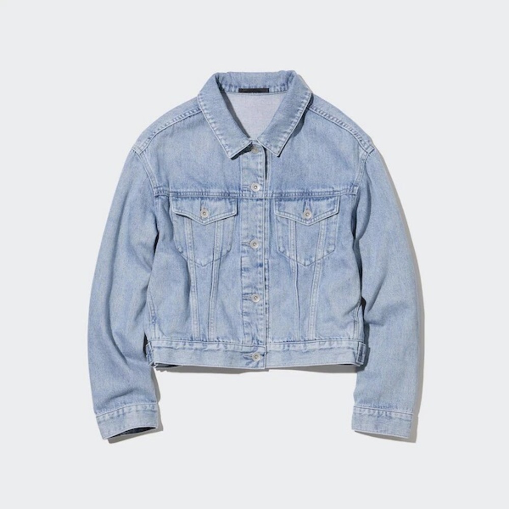 Uniqlo cropped Jean jacket denim blue NWOT